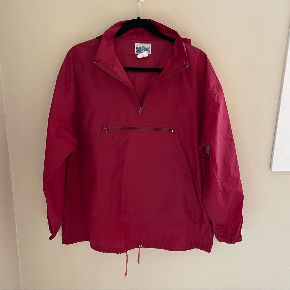 TRAILS Edge Vintage 3/4 Zip, Pullover Hooded Windbreaker, Burgundy, Size L